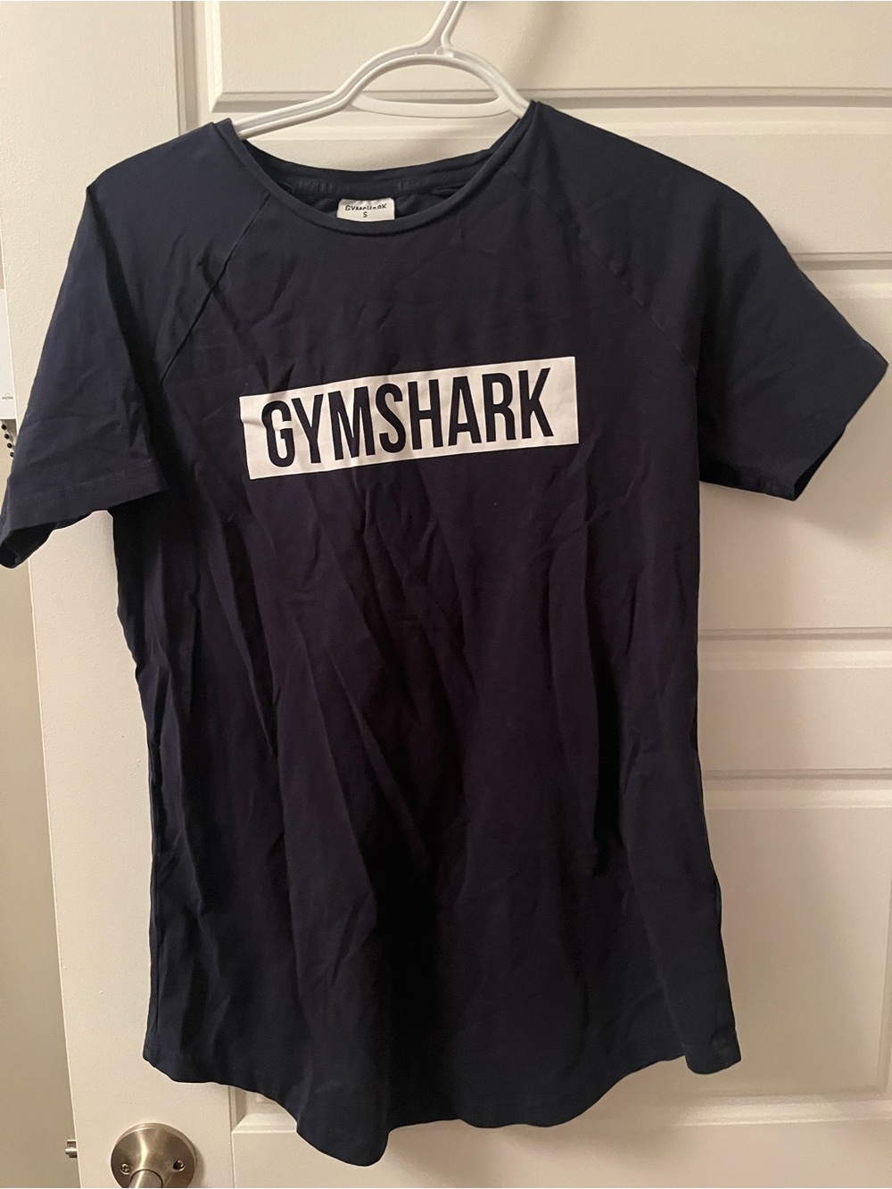 Gymshark Navy Short-Sleeve Logo Tee - White Logo